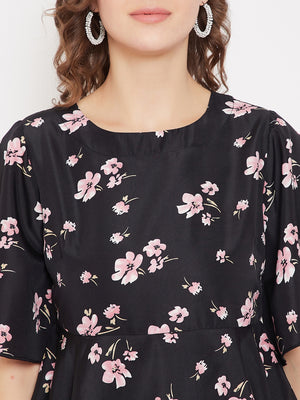 Black Floral Peplum Top and Pink Trouser Set (Sku- BLMD21SP09).