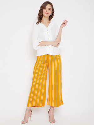 Classy yellow Chanderi wide leg palazzo pant with mirror embroidery on   Sujatra