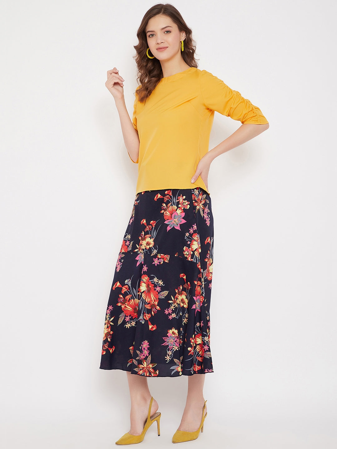 Top & Printed Skirt Set (Sku-21SP16).