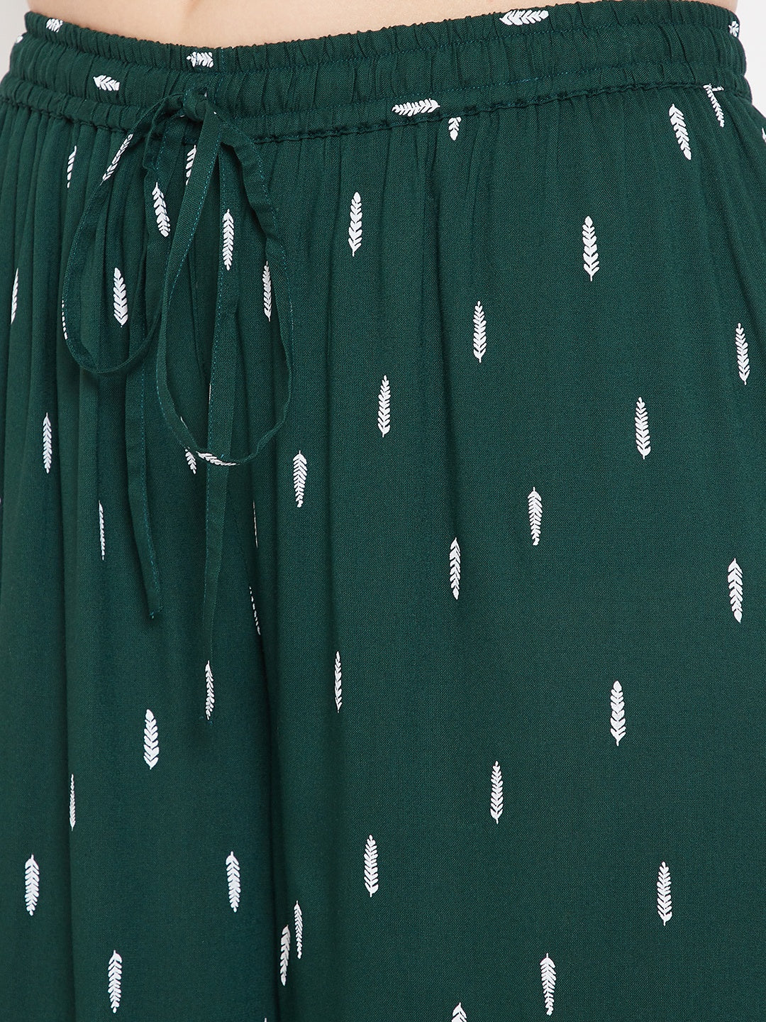 White Block Printed Kurta & Green Palazzo Set.