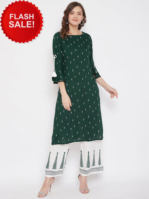 Green Block Print Kurta With Palazzo Set (Sku-BLMD21SP21).