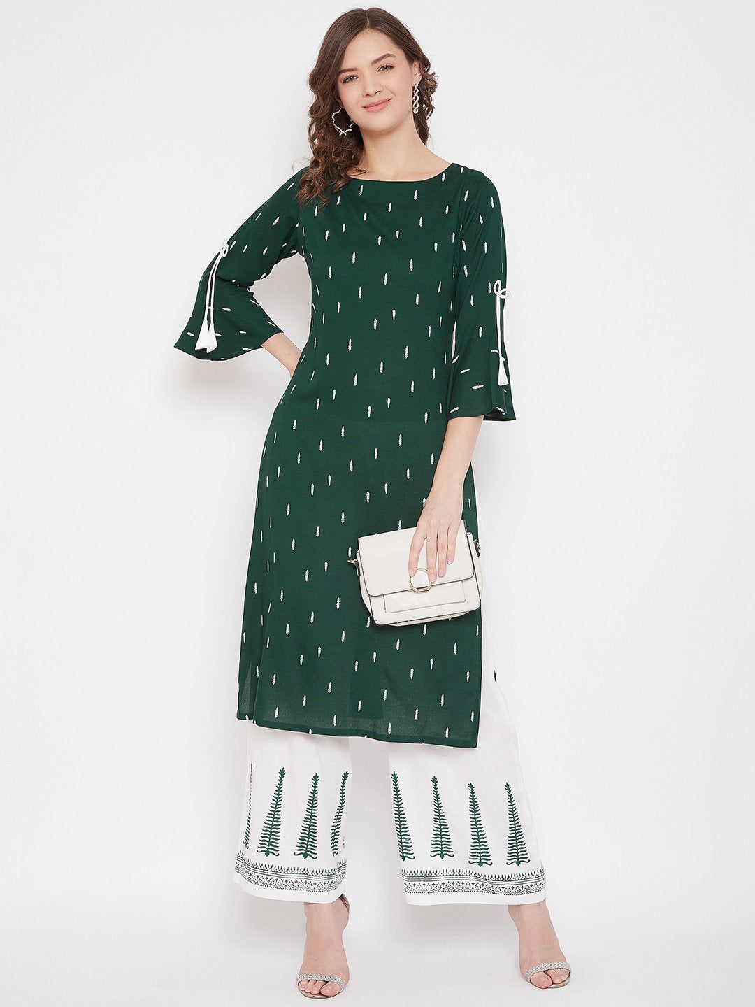 Green Block Print Kurta With Palazzo Set (Sku-BLMD21SP21).