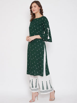 Green Block Print Kurta With Palazzo Set (Sku-BLMD21SP21).