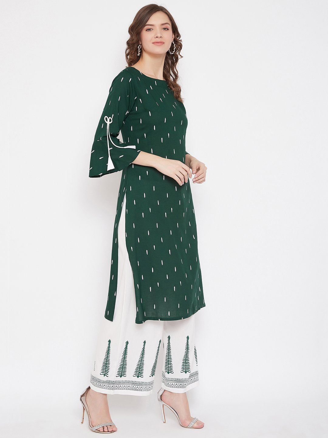 Green Block Print Kurta With Palazzo Set (Sku-BLMD21SP21).