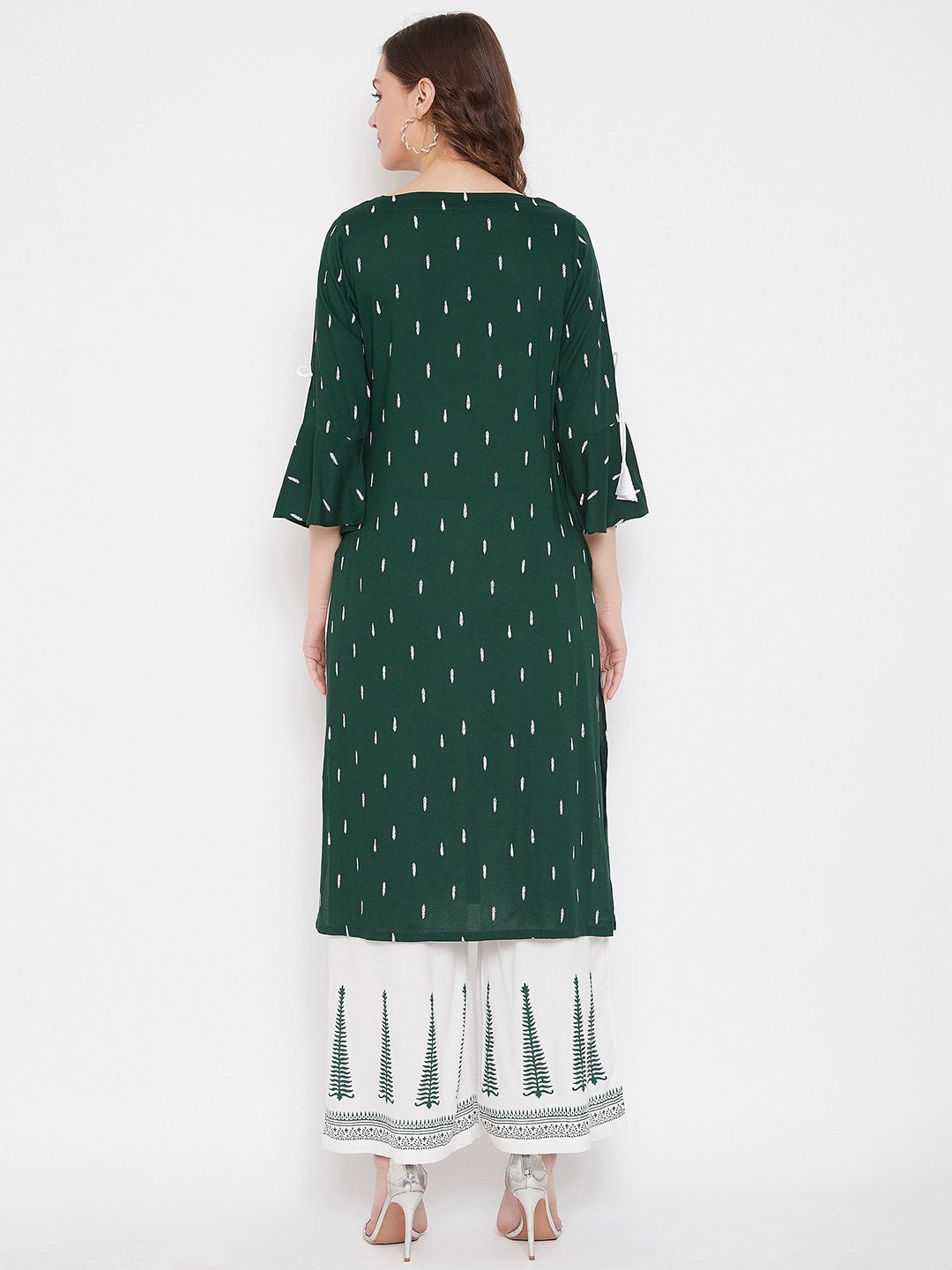 Green Block Print Kurta With Palazzo Set (Sku-BLMD21SP21).