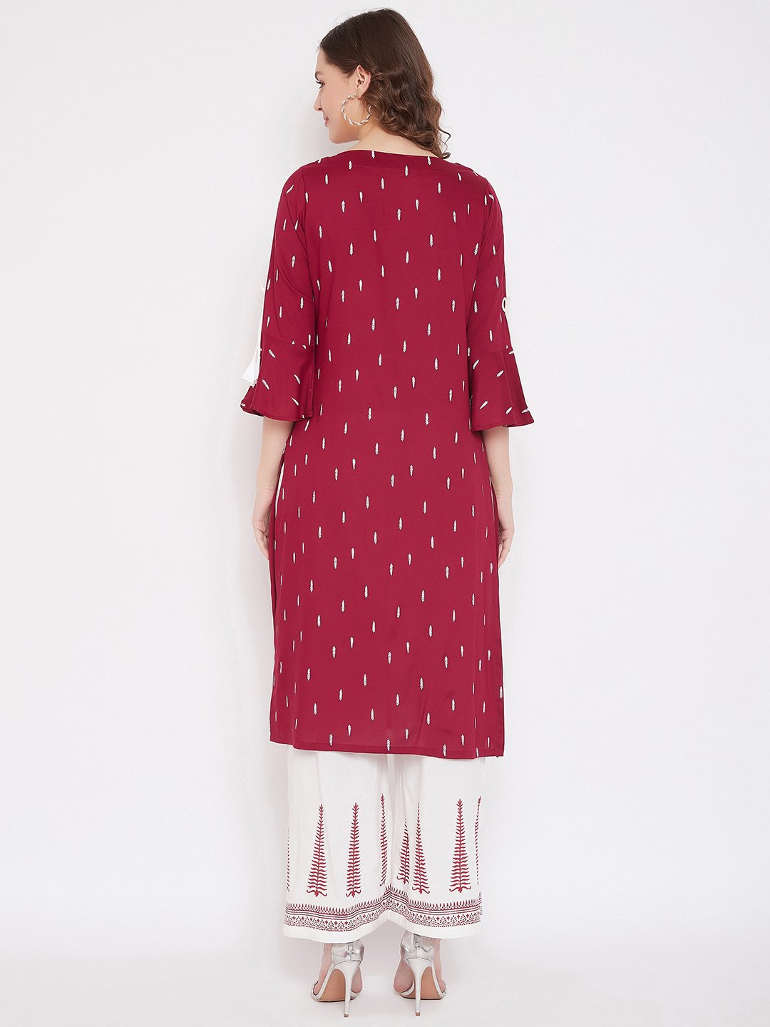 Maroon Printed Kurta & White Block Print Palazzo Set (Sku- BLMD21SP23).