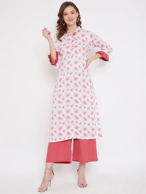 White Printed Straight Kurta & Palazzo (Sku-BLMD21SP25).