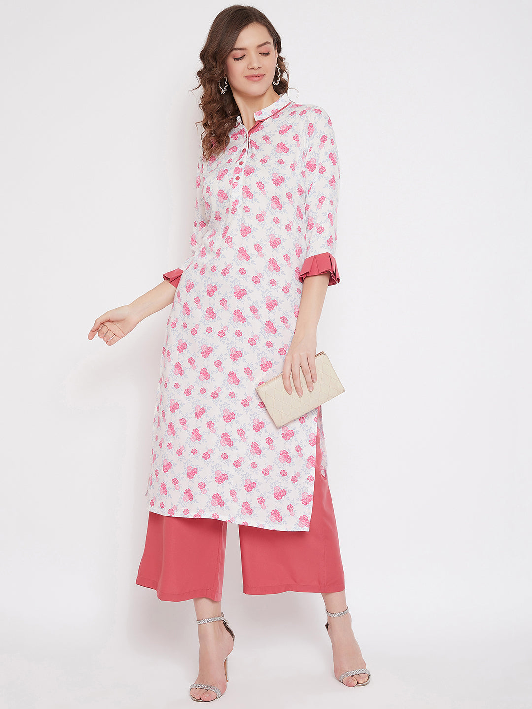 White Printed Straight Kurta & Palazzo (Sku-BLMD21SP25).