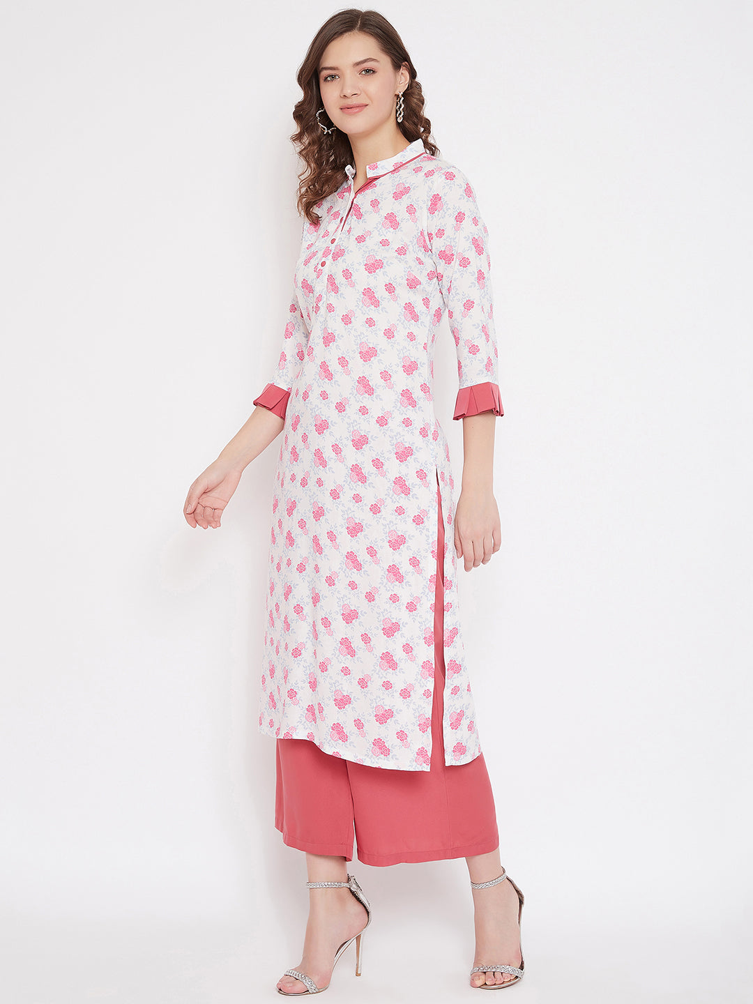 White Printed Straight Kurta & Palazzo (Sku-BLMD21SP25).