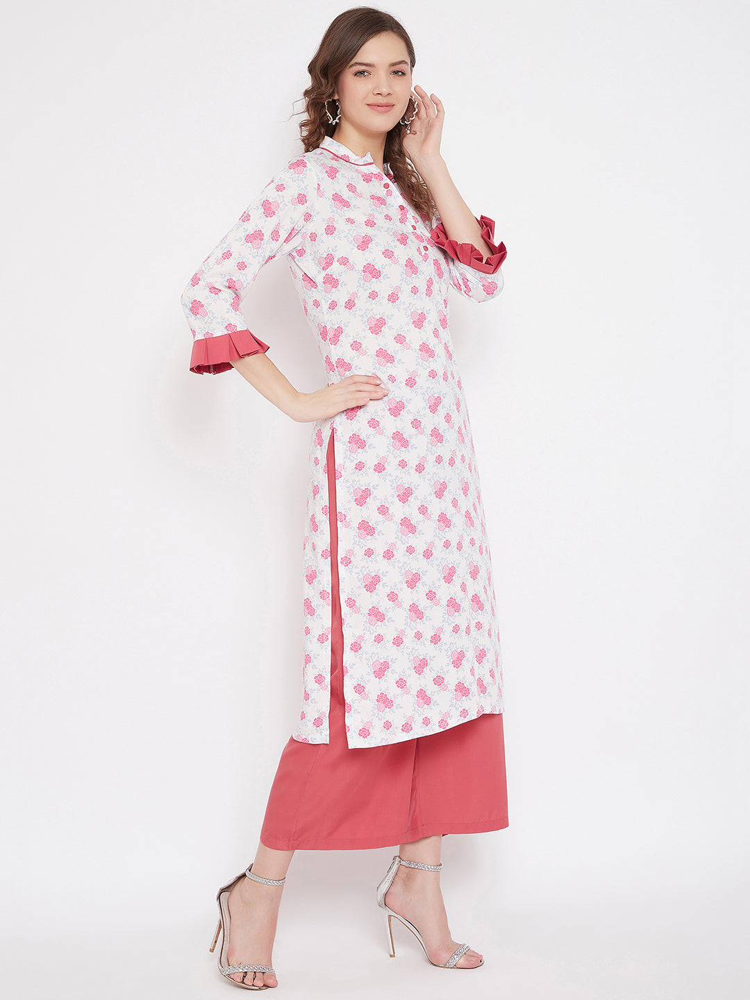 White Printed Straight Kurta & Palazzo (Sku-BLMD21SP25).