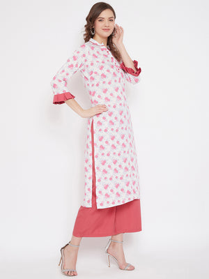 White Printed Straight Kurta & Palazzo (Sku-BLMD21SP25).