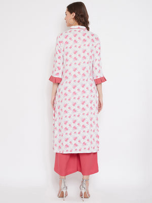 White Printed Straight Kurta & Palazzo (Sku-BLMD21SP25).