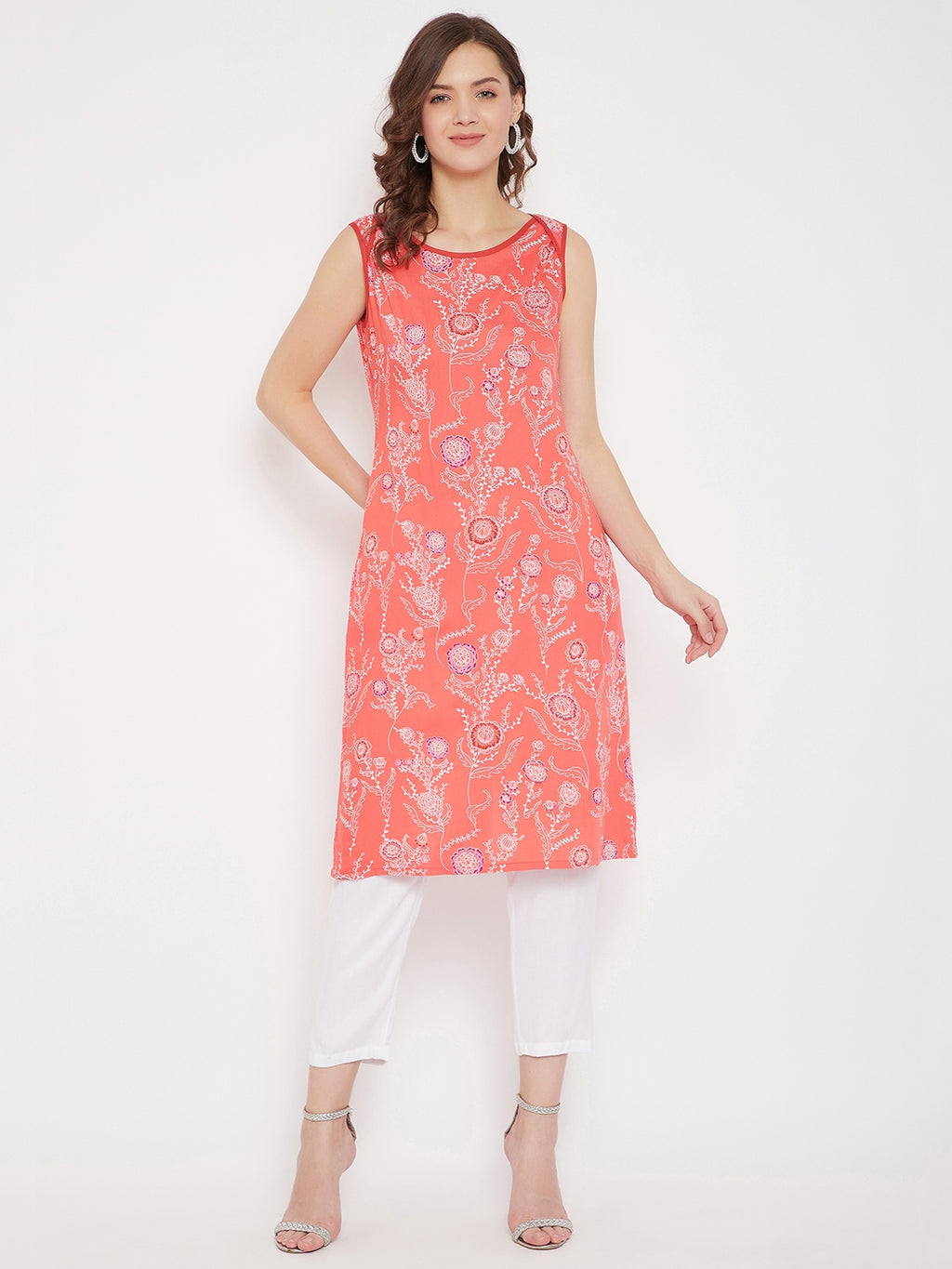 Printed Tunic & White Trouser Set (Sku- BLMD21SP26).