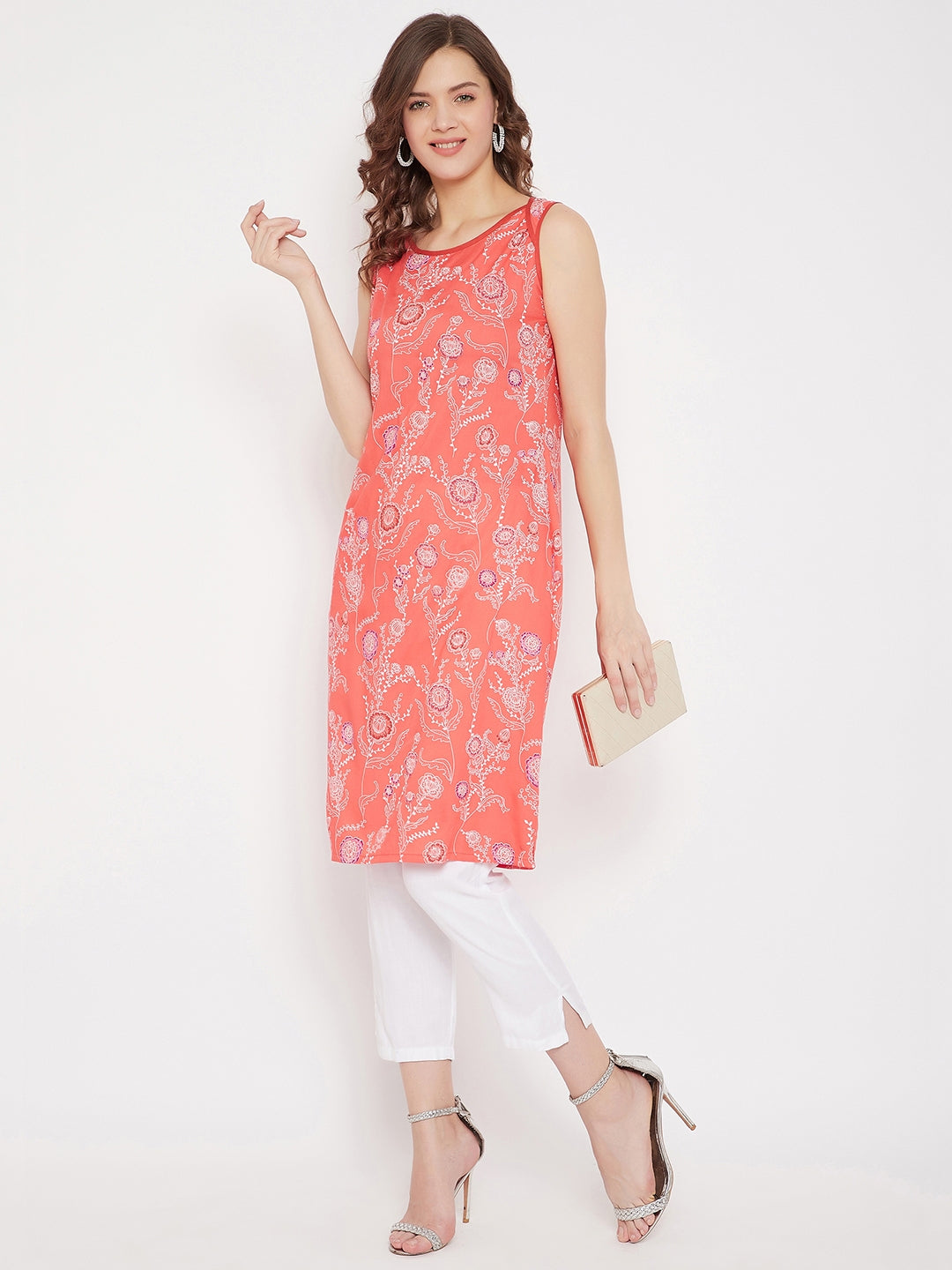 Printed Tunic & White Trouser Set (Sku- BLMD21SP26).