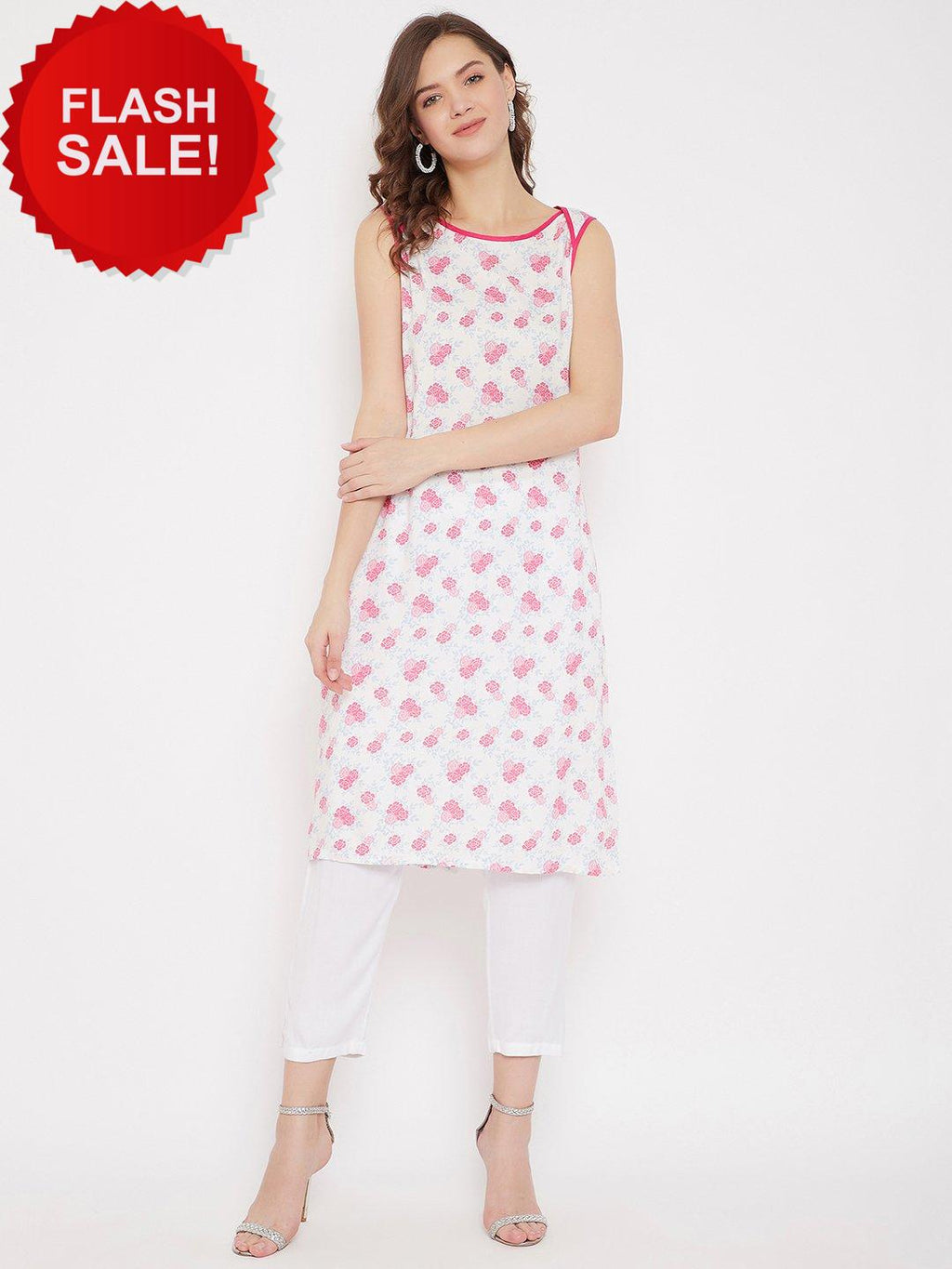 Floral Printed Tunic & White Trouser Set (Sku- BLMD21SP27).