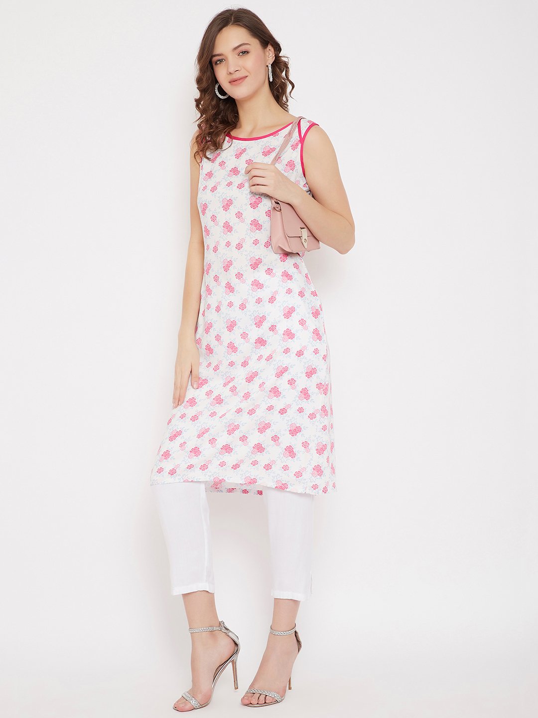 Floral Printed Tunic & White Trouser Set (Sku- BLMD21SP27).