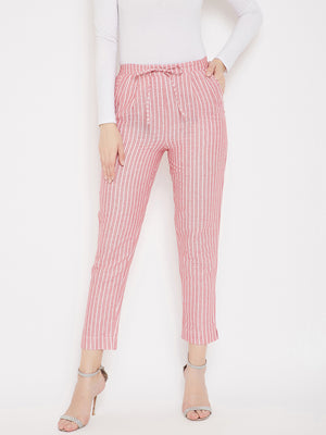 Red Cotton Striped Trouser (Sku- BLMD21SP28).