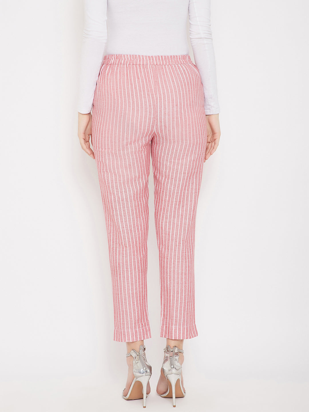 Red Cotton Striped Trouser (Sku- BLMD21SP28).