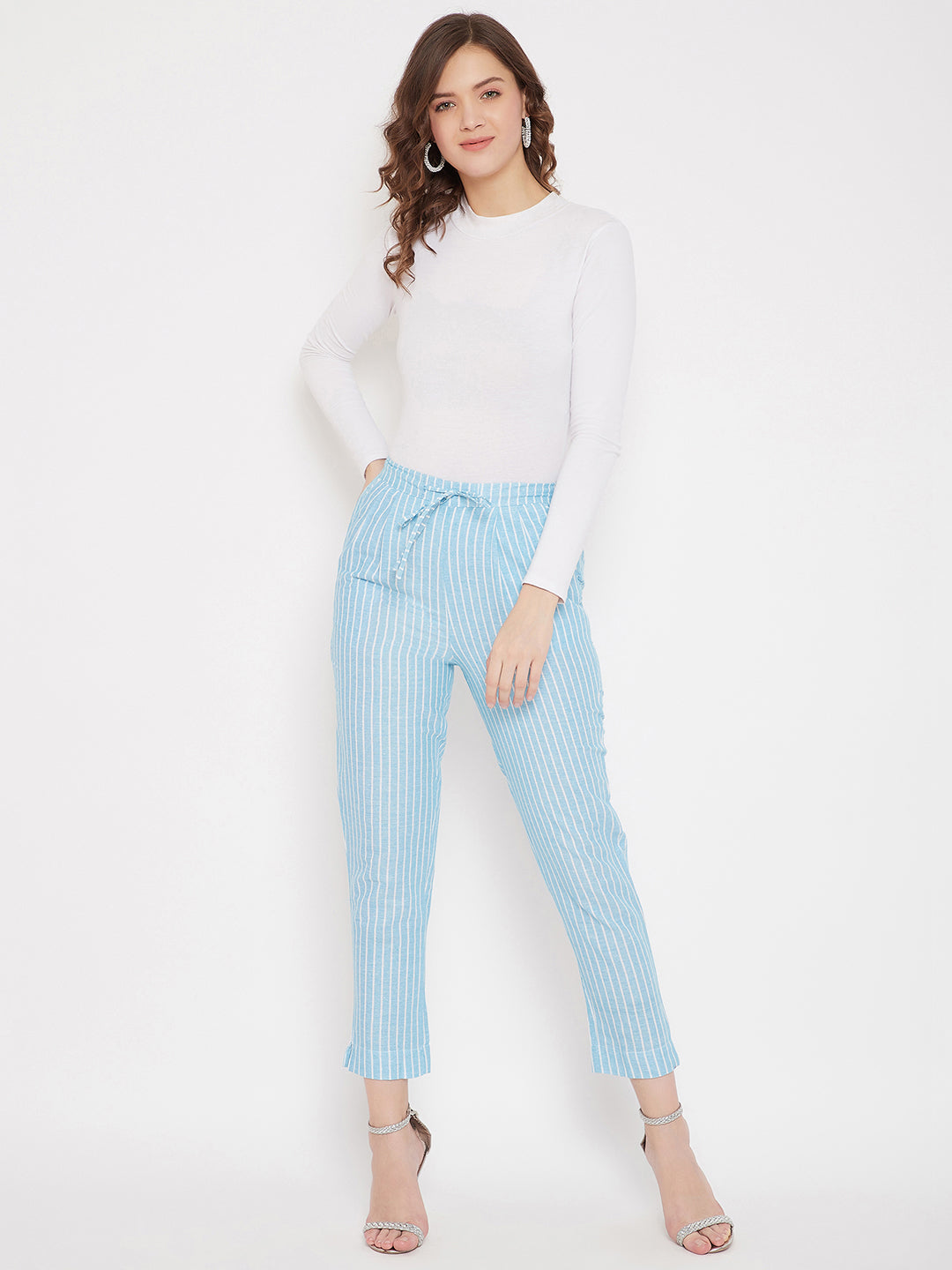 Cotton Sky Blue Striped Trouser (Sku- BLMD21SP29).