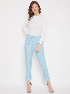 Cotton Sky Blue Striped Trouser (Sku- BLMD21SP29).