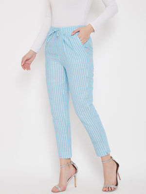 Cotton Sky Blue Striped Trouser (Sku- BLMD21SP29).