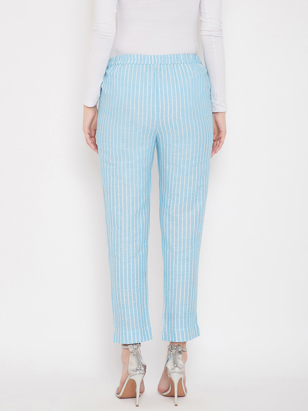 Cotton Sky Blue Striped Trouser (Sku- BLMD21SP29).