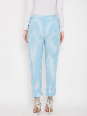 Cotton Sky Blue Striped Trouser (Sku- BLMD21SP29).