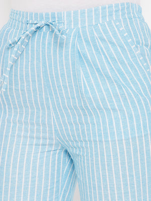 Cotton Sky Blue Striped Trouser (Sku- BLMD21SP29).