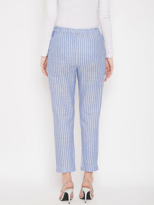 Ink Blue Cotton Striped Regular Trouser (Sku-BLMD21SP30).