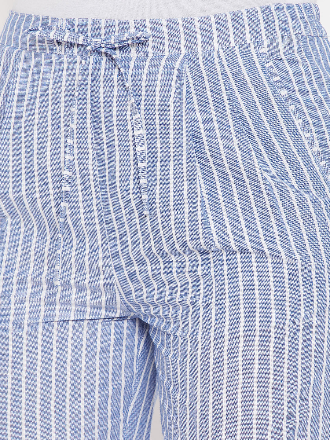 Ink Blue Cotton Striped Regular Trouser (Sku-BLMD21SP30).