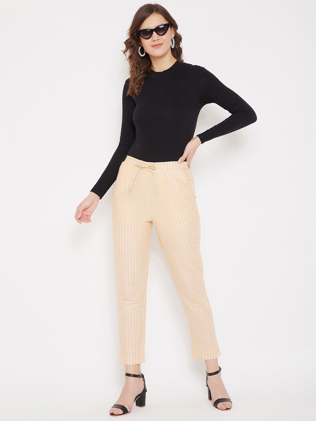 Mustard Cotton Striped Trouser (Sku- BLMD21SP31).