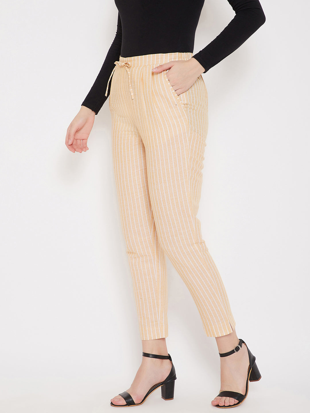 Mustard Cotton Striped Trouser (Sku- BLMD21SP31).