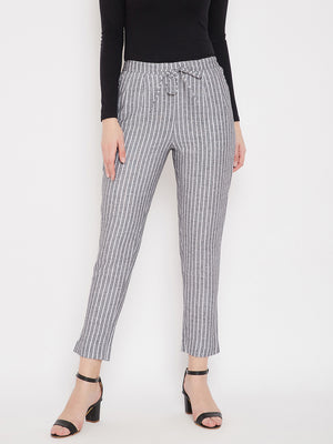 Grey Cotton Striped Regular Trouser (Sku-BLMD21SP32).