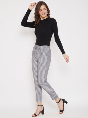 Grey Cotton Striped Regular Trouser (Sku-BLMD21SP32).