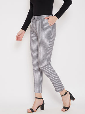 Grey Cotton Striped Regular Trouser (Sku-BLMD21SP32).