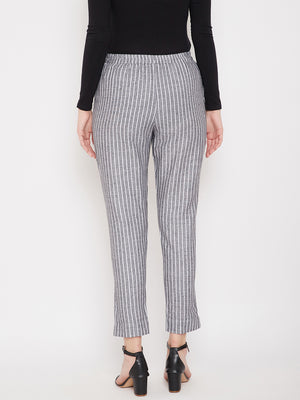 Grey Cotton Striped Regular Trouser (Sku-BLMD21SP32).