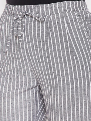 Grey Cotton Striped Regular Trouser (Sku-BLMD21SP32).