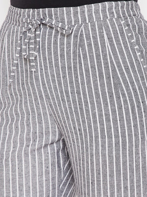 Grey Cotton Striped Regular Trouser (Sku-BLMD21SP32).