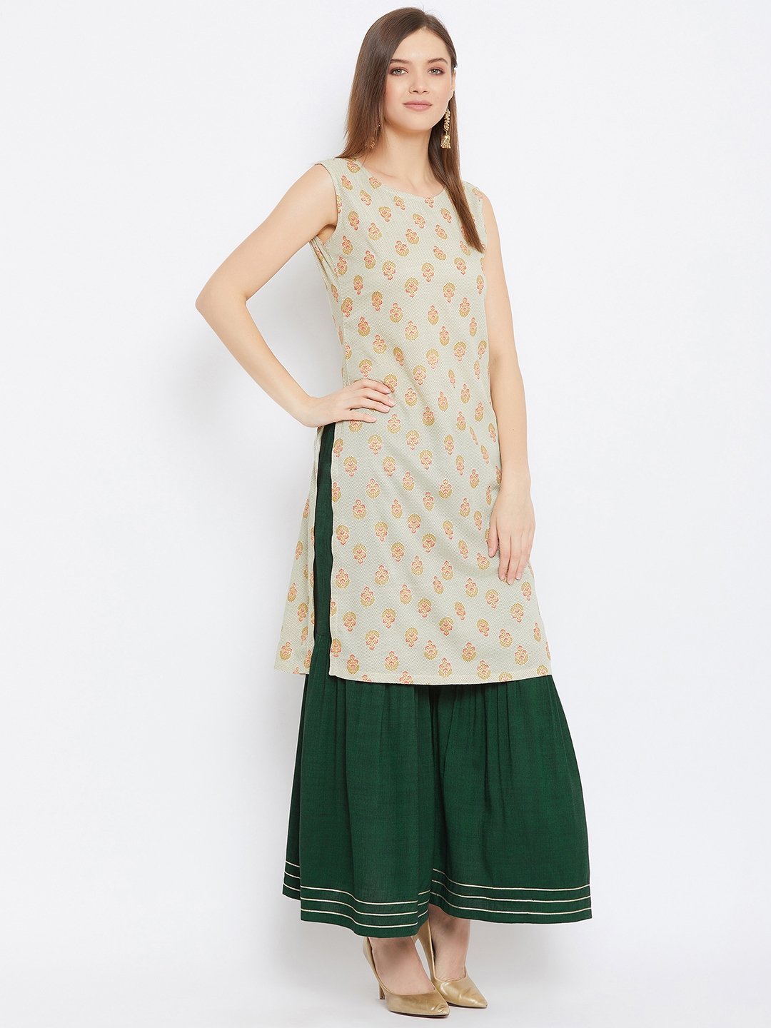 Printed Kurta With Sharara.