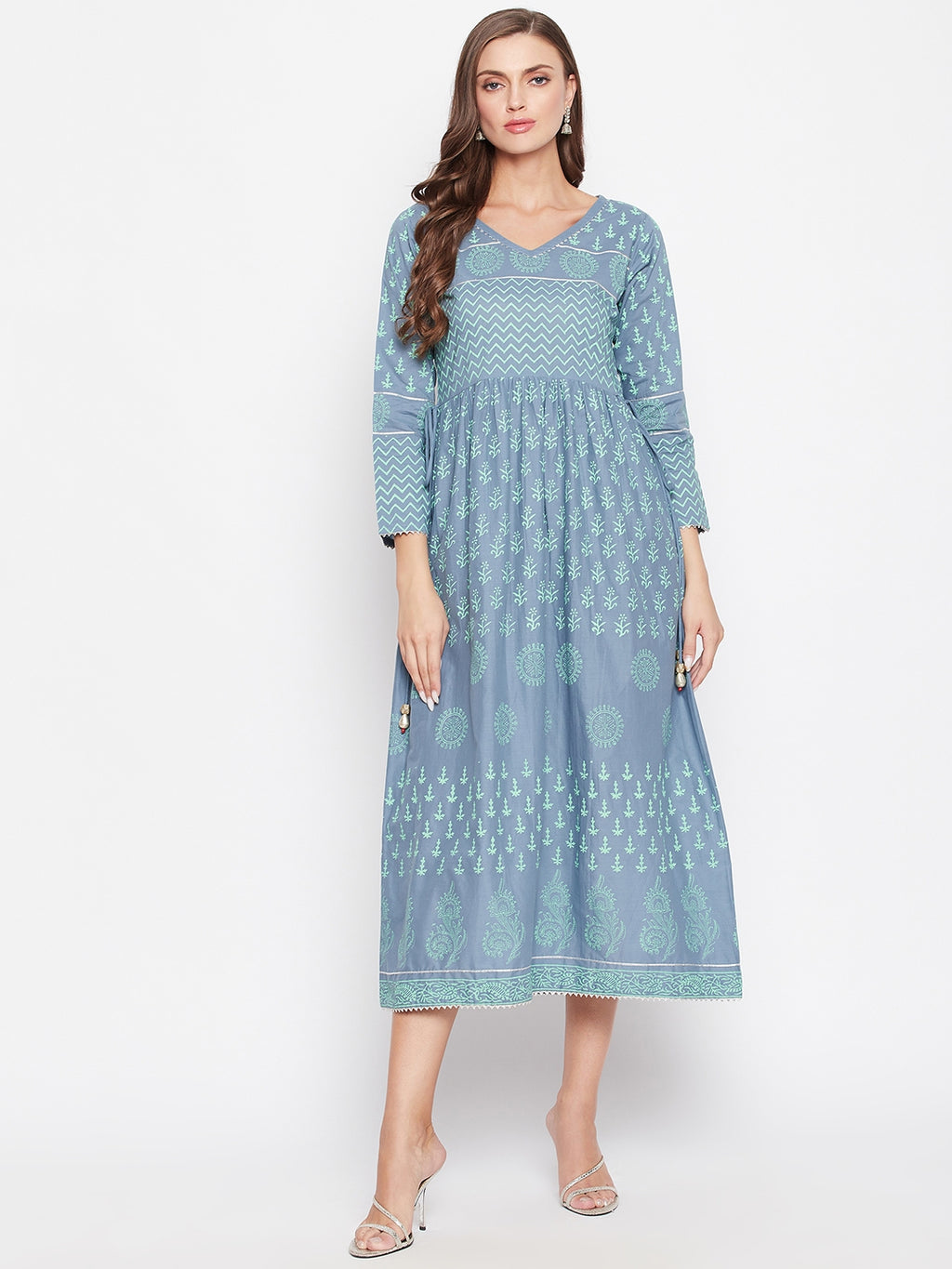 Womens Gathered BlockPrinted Kurta.