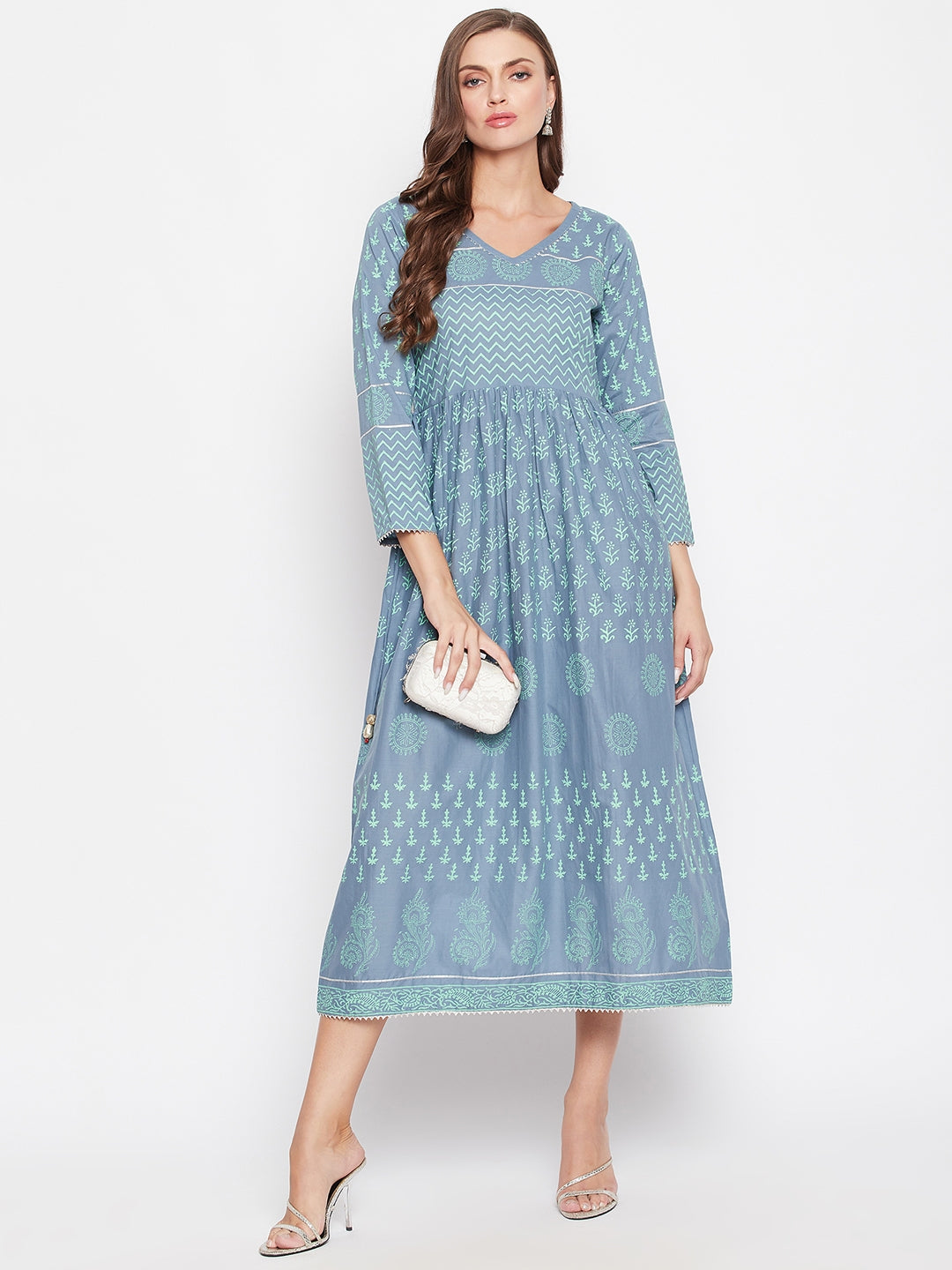 Womens Gathered BlockPrinted Kurta.