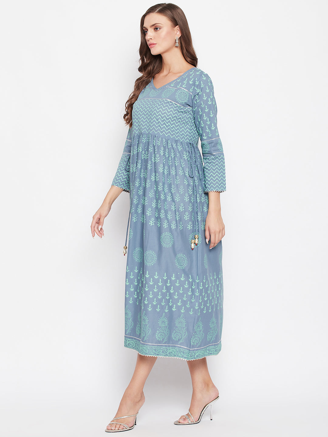 Womens Gathered BlockPrinted Kurta.