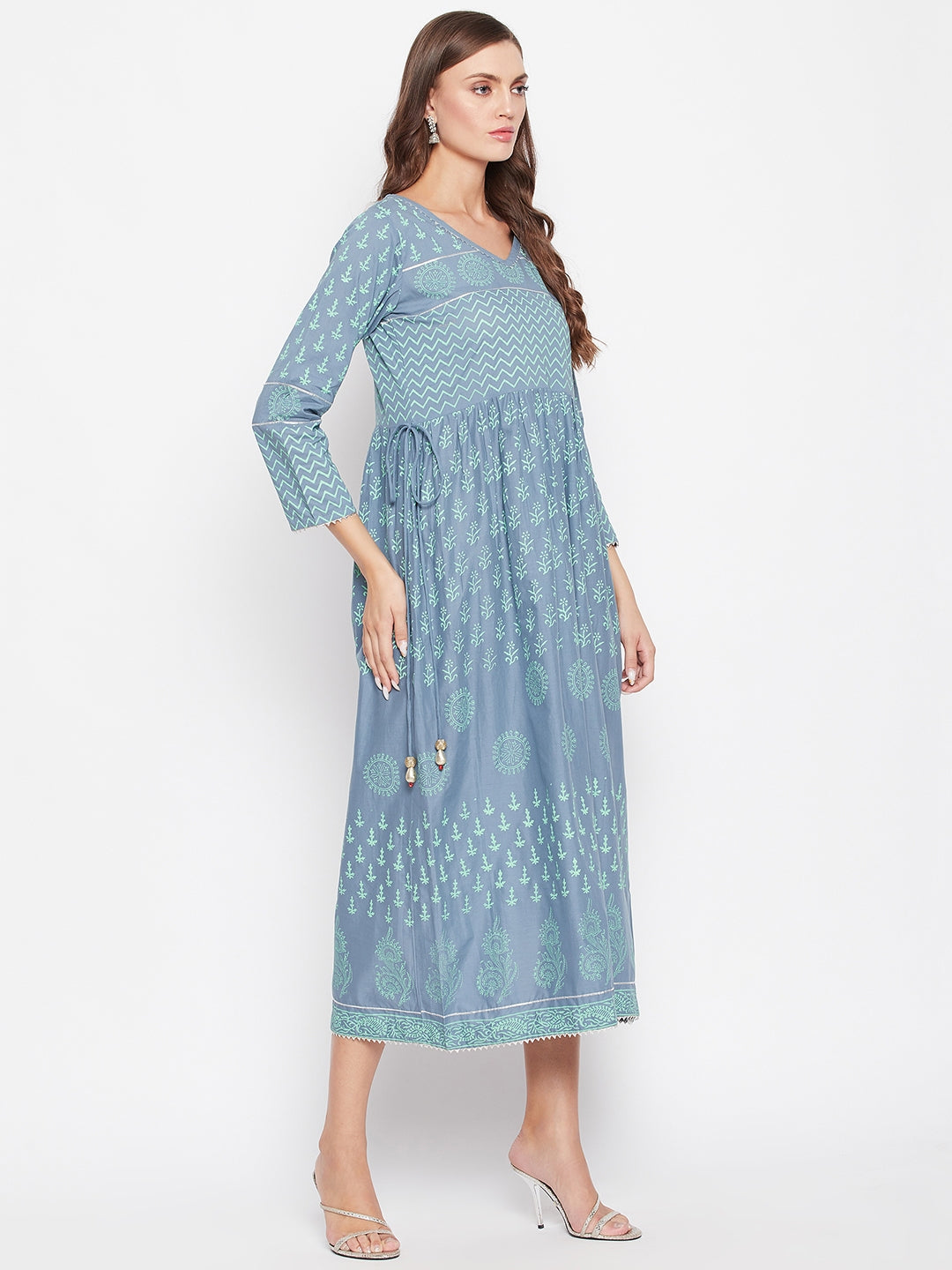 Womens Gathered BlockPrinted Kurta.