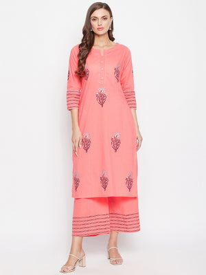 Floral Block Printed Kurta Palazzo Set.