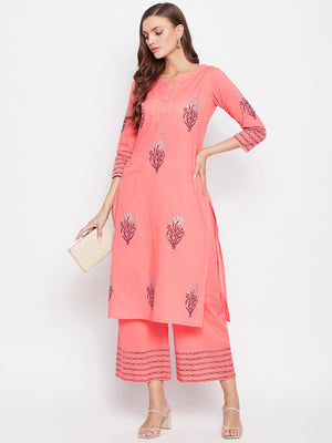 Floral Block Printed Kurta Palazzo Set.