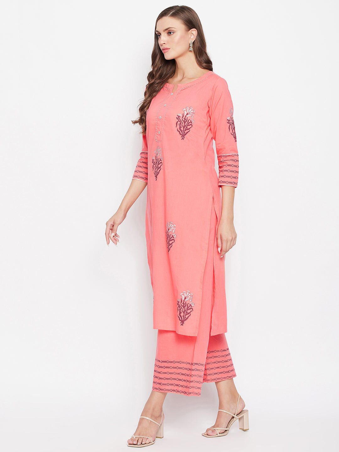 Floral Block Printed Kurta Palazzo Set.