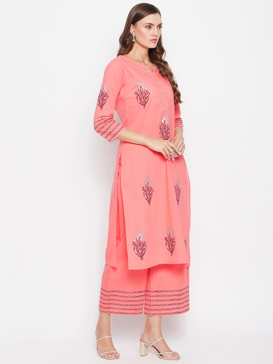 Floral Block Printed Kurta Palazzo Set.