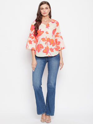 Floral Printed Shirt Style Top.