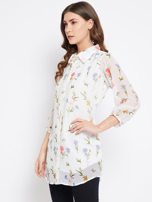 Printed Shirt Collar Georgette Tunic