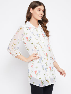 Printed Shirt Collar Georgette Tunic